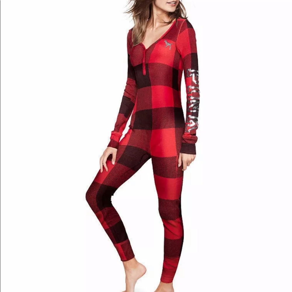 Victoria’s Secret Pink bling plaid red pajamas L